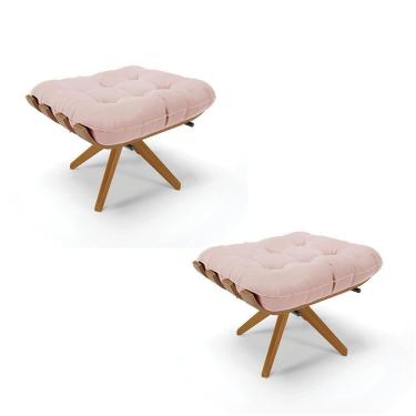 Imagem de Kit 02 Puffs Giratório Costela Veludo Rosê Base Madeira