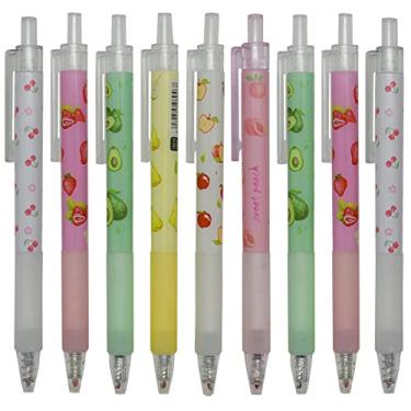 Imagem de Maydahui 12 Canetas de Gel Retráteis de Frutas Bonitas Morango Cereja Pêssego Maçã Abacate Pera Estilo Tinta Preta para Meninas Estudantes Adolescentes