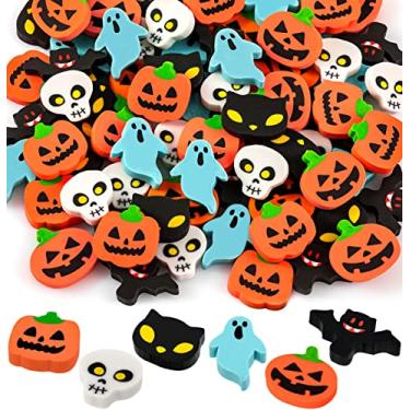 Imagem de Borrachas de Halloween para crianças a granel, 6 estilos de mini borrachas sortidas abóboras fantasma morcego caveira gato borrachas de Halloween, lembrancinhas de festa de doces ou travessuras