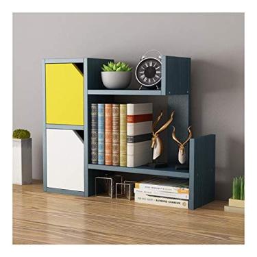 Imagem de KIZQYN Estante de mesa de madeira simples estante de estante de mesa de escritório prateleiras de mesa organizador de armazenamento para materiais de escritório, estante de maquiagem (cor: caneca grande azul)