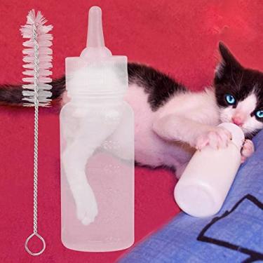 Imagem de Pet Milk Bottle, 60 ml Silicone Transparent Milk Feeding Bottle Newborn Pet Milk Feeder with Bottle Brush for Small Animals Dog Cat Puppy Kitten Kitty