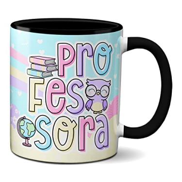 Imagem de Caneca Profissional Professora Presente Fofo Coruja Livros (Preta)