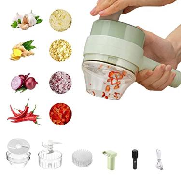 Imagem de Conjunto de cortador de legumes elétrico portátil 4 em 1, cortador de alimentos recarregável por USB, cortador de legumes para alho, pimenta, cebola, aipo, carne gengibre com escova