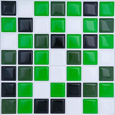 Imagem de Pastilha Adesiva Resinada Miscelânea Verde Claro e Escuro Kit 4 Placas