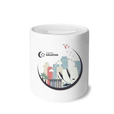 Imagem de DIYthinker Caixa de moedas de cerâmica com a bandeira de Singapura em formato de lua