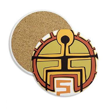 Imagem de Caneca de porta-copos abstrata com boneco do Egito Sun Totem com pedra absorvente de proteção de mesa