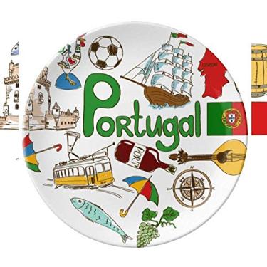 Imagem de Portugal Love Heart Landscap Placa de bandeira nacional de porcelana decorativa Salver Prato de jantar