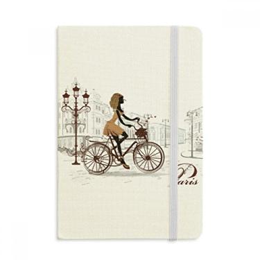 Imagem de Caderno com estampa de ilustração da Bicycle Lady France, capa dura de tecido, diário clássico