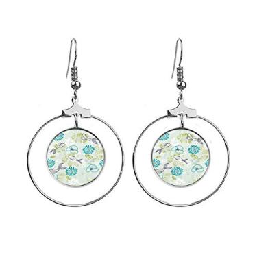 Imagem de Brincos de flor de folhas de peixe azul pingente argola joia círculo gota