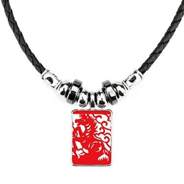 Imagem de DIYthinker Colar de cavalo animal do zodíaco chinês, joia com pingente de corda de couro torque