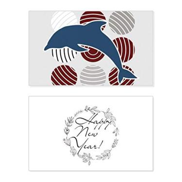 Imagem de Cartão de felicitações de ano novo com desenho de círculo de golfinho e mensagem de abençoar presente