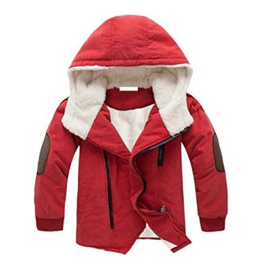 Imagem de Gaorui Casaco de inverno com capuz para meninos de lã grossa por dentro de crianças casaco quente de pele sintética, Vermelho, 4-5 Anos