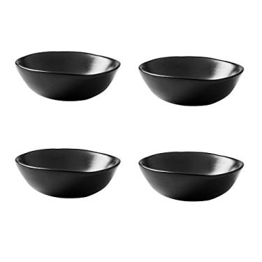 Imagem de Pratos de prato de molho de cerâmica fosco clássico da SOCOSY com molhos de sushi, pratos de aperitivos com Ddge irregular para cozinha, 8 cm (conjunto com 4), Preto