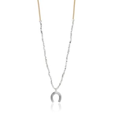 Imagem de Lucky Brand Colar com pingente de ferradura de couro, prata, tamanho único, Metal, Sem pedra preciosa