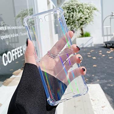 Imagem de Aurora Transparent PC Slim Phone Case Para Samsung Galaxy Z Flip 4 3 5G Laser Rainbow Clear Soft TPU Capa protetora à prova de choque, Aurora, para Samsung Z Flip
