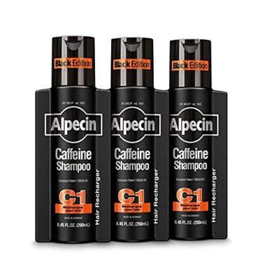 Imagem de Shampoo de cafeína Alpecin C1 Black Edition, Shampoo masculino l para crescimento capilar para cabelos ralos com niacina, mentol e óleo de rícino, 8,4