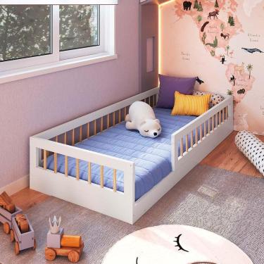 Imagem de Cama Montessoriana Infantil Solteiro Com Grade De Proteção 84 x 195 cm Branco Suki Shop