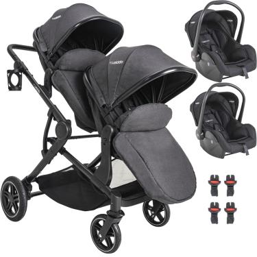 Imagem de Carrinho Moises Gemeos com 2 Bebe Conforto Kiddo Pair Grafite