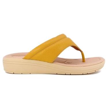 Imagem de Chinelo Fem Usaflex Salto Anabela Couro Amarelo AK0502006 Tamanho:36;Cor:Amarelo