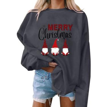 Imagem de Elogoog Suéter feio de Natal para mulheres, moletom feminino grande gráfico pulôver regular moletom atlético, Cinza - A, P