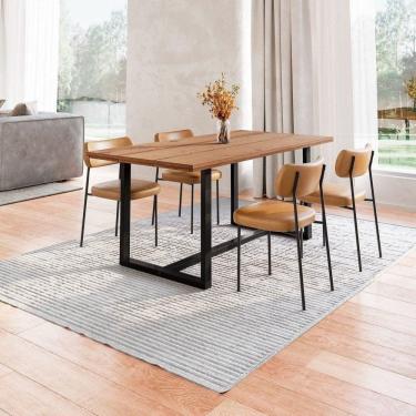 Imagem de Conjunto Mesa de Jantar Rústica Madeira Maciça com 4 Cadeiras Mona Marrom/Preto