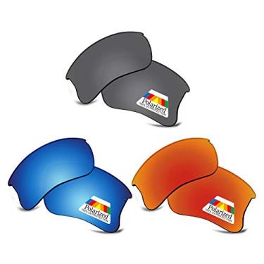 Imagem de Bwake Lentes de reposição para óculos de sol Oakley Flak Jacket XLJ - preto + azul + vermelho fogo polarizado