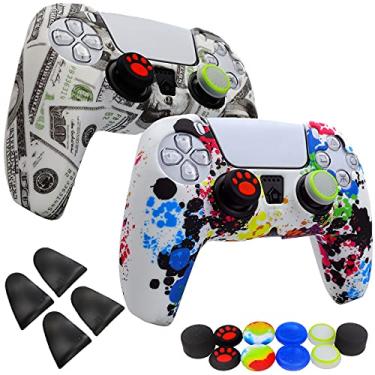 Imagem de Película de silicone para controle Ps5, 2 peças de capa antiderrapante com 10 alças de joystick, 2 pares L2 R2 para controle de videogame sem fio Playsation 5