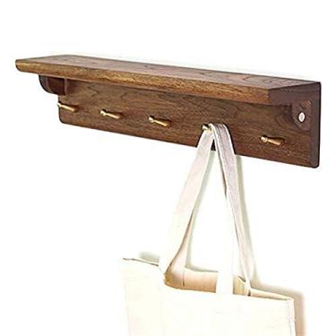 Imagem de Prateleira de roupas de quarto de madeira maciça de nogueira preta nórdica gancho de cobre puro (cor: nogueira preta Tamanho: 5 ganchos)