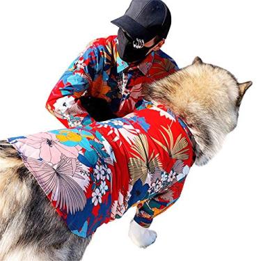 Imagem de Camisa de cachorro Aloha de raça grande cão flor havaiana camisa de abacaxi 3GG-6GG para cachorro grande, Alasca, escotilha (tamanho masculino livre (menos de 90 kg), flor vermelha)