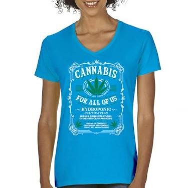 Imagem de Camiseta feminina cannabis for All gola V 420 folha de maconha fumar maconha legalizar maconha engraçado alto stoner humor maconheiro, Turquesa, GG