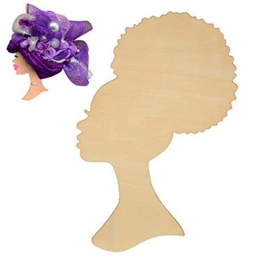 Imagem de Modelo de artesanato com recorte de madeira com silhueta de cabeça para grinalda mulheres afro-africanas rainha mãe negra artesanato faça você mesmo para a mamãe feriado 38 cm, vários estilos (C)