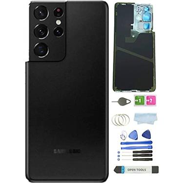 Imagem de Capa de vidro traseira de substituição para Galaxy S21 Ultra para Samsung Galaxy S21U S21 Ultra 5G SM-G998B G998U G998U1 G998W com peças de lente de vidro da câmera e fitas pré-instaladas (preto fantasma)
