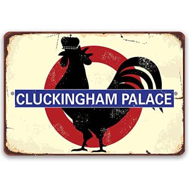 Imagem de Cluckingham Palace - Placa engraçada de galinheiro e decoração de galo, exibição clássica de fazenda de galinha, ótima decoração de casa de fazenda e presente para proprietários de fazenda, 20 x 30 cm