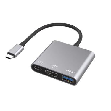 Imagem de Hub USB C, adaptador multiportas USB C com saída HDMI 4K/porta de carregamento USB-C e porta USB 3.0 compatível com MacBook Pro M1/16-20 Air M1/18-20 iMac, XPS, laptop (cinza - USB c3 em 1)
