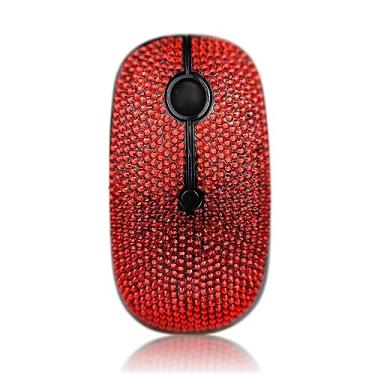 Imagem de WONGS Mouse sem fio brilhante de cristal rosa austríaco com strass, mouse óptico portátil fino e silencioso de 2,4 G, 3 níveis de DPI ajustáveis para notebook, PC, laptop, computador, MacBook -