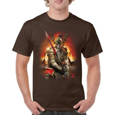 Imagem de Camiseta masculina Apocalypse Reaper Fantasy Skeleton Knight with a Sword Medieval Legendary Creature Dragon Wizard, Marrom, M