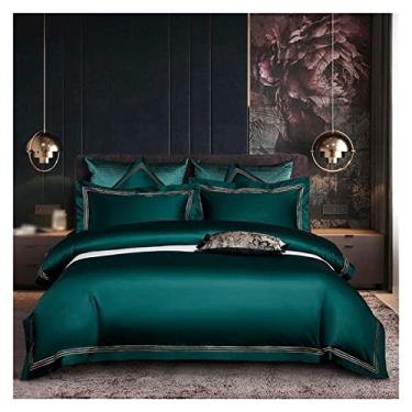 Imagem de Jogo de cama de algodão 4 peças casal queen size bordado capa de edredom fronha (cor: D, tamanho: 1,8 * 2,0 m) (preto 1,4 * 1,8 m)