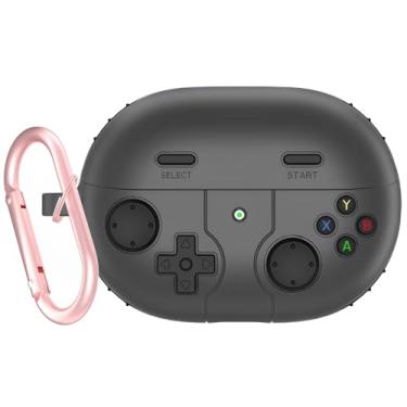 Imagem de SKPY Capa resistente à prova de choque com design de console de jogos de desenho 3D compatível com Huawei FreeBuds Pro 3 com mosquetão para meninos, meninas, mulheres e homens