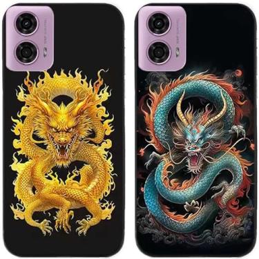 Imagem de 2 peças de capa de telefone traseira de silicone em gel TPU com estampa fofa para Motorola Moto G24 (dragão chinês)