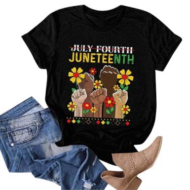 Imagem de Camisetas femininas Juneteenth 1865 Celebrate Black Freedom Tops American African History Casual Blusas de manga curta, Preto, GG
