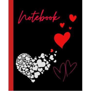Imagem de Caderno: Papel pautado universitário, 110 páginas, capa preta com corações: Diário fofo para meninas, adolescentes e mulheres
