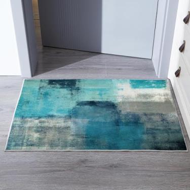 Imagem de LOKMU Tapetes antiderrapantes turquesa e cinza, arte abstrata, decoração de casa, tapete para sala de aula, sala de estar, quarto, sala de jantar, jardim de infância, sala de 5 x 7 cm