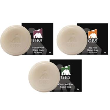 Imagem de GBS 97% Todos Soap Shave Natural - 3 Pack. Scents: Oceano troncos, sândalo e Bayrum. Cria uma espuma rica espuma para barbear Wet Experience - Feito com manteiga de karité e glicerina