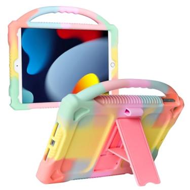 Imagem de JOGUIIA Capa para iPad 9ª 8ª 7ª geração, capa infantil de silicone para iPad 10.2 2021/2020/2019, capa à prova de choque com suporte para o Apple iPad de 10,2 polegadas (arco-íris)