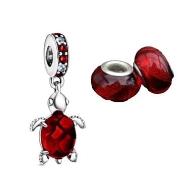 Imagem de Berloque Tartaruga + par de Muranos - Cabe em pulseira Pandora e Vivara para Berloques de Prata 925 (vermelho)