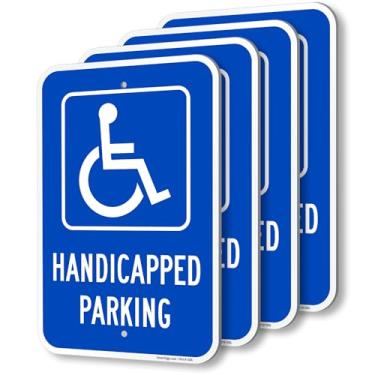 Imagem de SmartSign (Pacote com 4) Placa de metal "estacionamento para deficientes" de 45,7 x 30,5 cm, composto de alumínio de 120 mm (ACM), material refletivo de grau de engenheiro, branco e azul