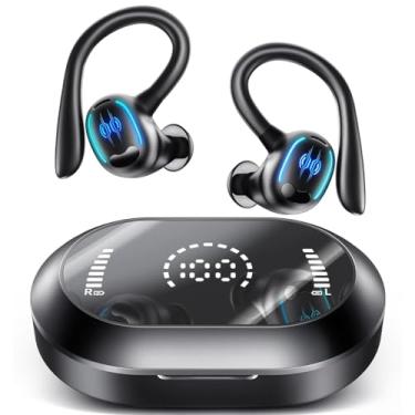 Imagem de MERTTO Fones de ouvido sem fio, Bluetooth 5.3, estéreo Hi-Fi, tela de LED, chamadas claras com microfone, cancelamento de ruído, 50 horas de reprodução, à prova d'água, esporte, Preto