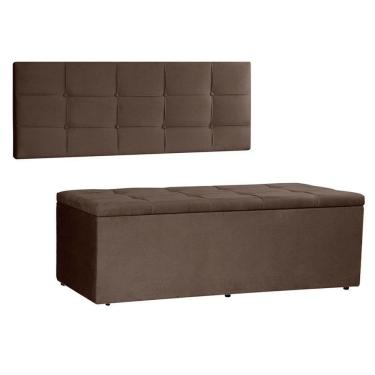 Imagem de Kit Painel E Calçadeira Baú Solteiro 0,90m Roma Suede Marrom - Pallazio
