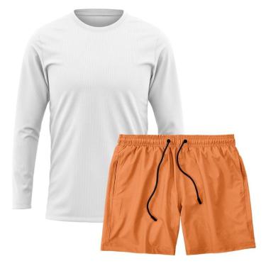 Imagem de Kit Short Praia Academia Passeio Treino Laranja + Manga Longa Masculina Segunda Pele Dry-Masculino