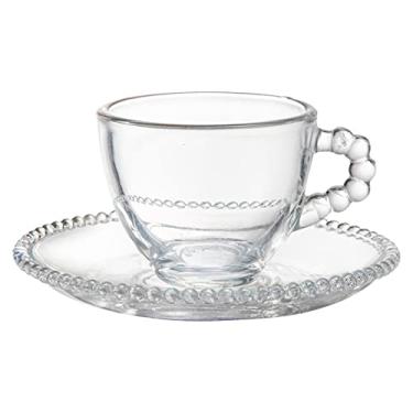 Imagem de Jogo 4 Xícaras para cafe chá com Pires Bolinhas 100ml Vidro